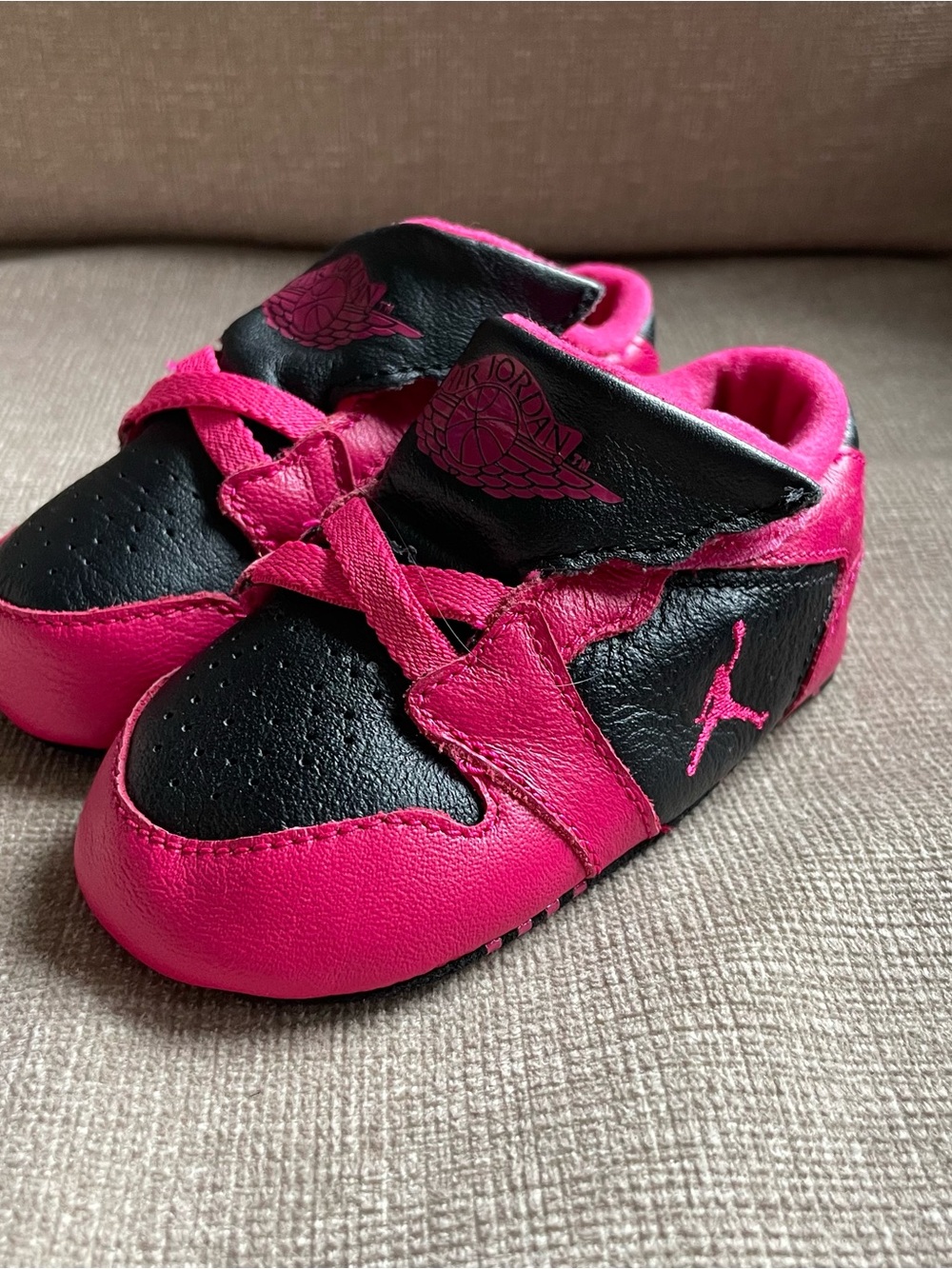 Jordan 1 Jumpman 1st Baby Pink and Black Soft Crib Shoes